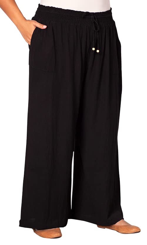 Plus Size Wide Leg Drawstring Linen Pants