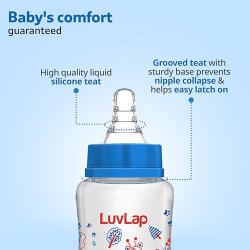 Image of LuvLap Anti-Colic Slim /Regular Neck Essential Baby Plastic Feeding Bottle, 250Ml (Pack of 8), New Born /Infants /Toddler Upto 3 Years, Jungle Tales & Wild Flowers, BPA Free,Blue