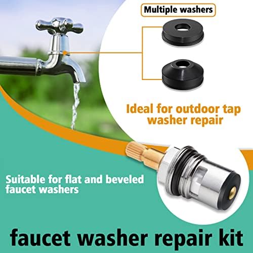 106 PCS Faucet Washer Assortment Kit with Assorted Flat and Beveled Rubber Washers for Outdoor Garden Faucet Stem Leak Worn Replacement Repair