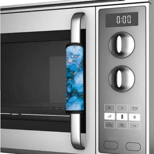 Image of 6 PCS Fridge Microwave Door Handle Covers Kitchen Electrical Appliance Decor Handles Washable Refrigerator Kitchen Cabinet Dishwasher Door Cloth Protector, Blue Gold Marble