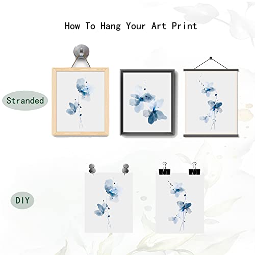 Asmaart Watercolor Light Blue Flower Wall Art Prints, Navy Botanical Plant Canvas Paintings, Floral Aesthetic Poster Pictures For Bedroom Bathroom Home Room Decor Set Of 3 Unframed (8X10) #TOP2