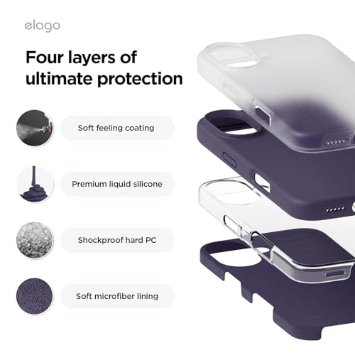Image of elago Compatible with iPhone 16 Case, Premium Liquid Silicone Case, Full Body Protective Cover, Shockproof, Slim Phone Case, Anti-Scratch Soft Microfiber Lining, 6.1 inch (Deep Purple)