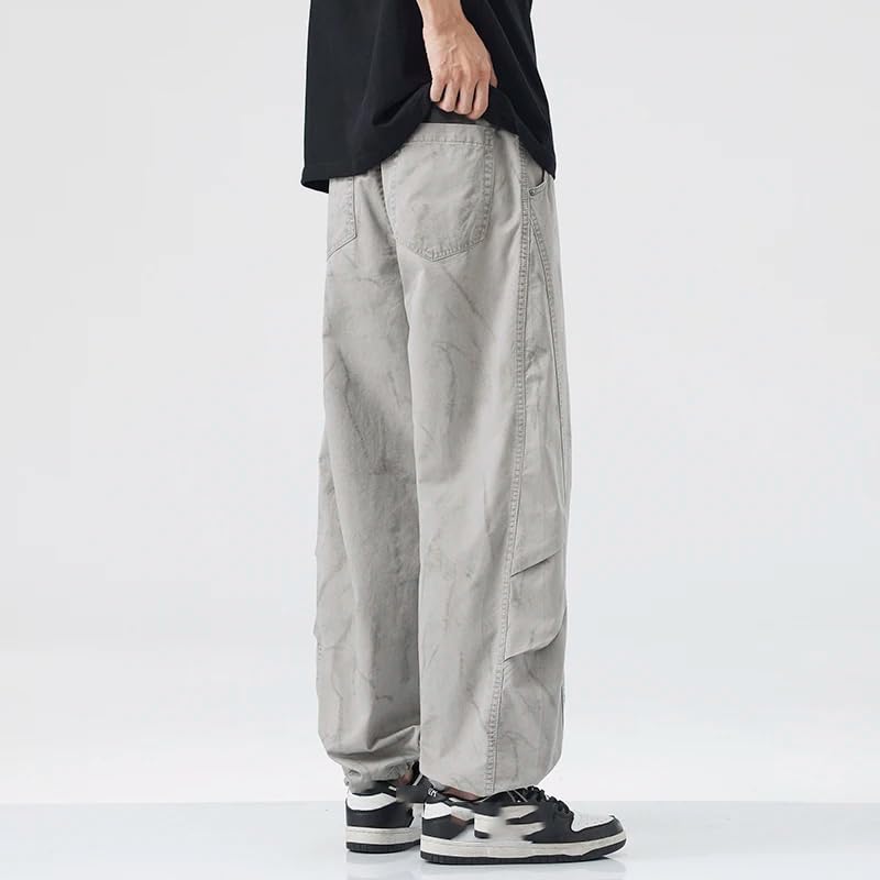 Men's Korean Casual Pants Elastic Waist Cargo Cotton Pants Multi-Pocket Drawstring Trousers4