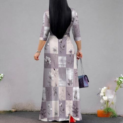 Image of SUZONANA Plus Size Dresses for Women Print Maxi Dresses Flowy 3 /4 Sleeve with Belt
