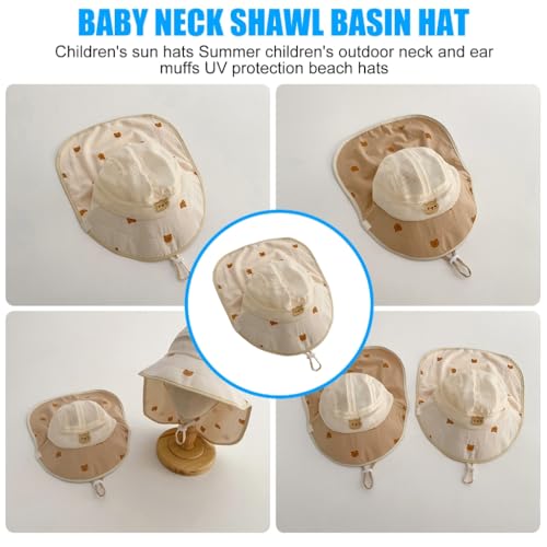 Kids Sun Protections Hat with Neck & Ear Adjustable Beach Hat Child Travel Hat Portable Sun Hat for Boy & Girls Beige2