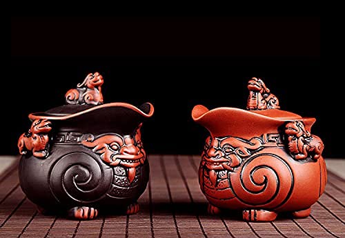 Handmade Ceramic Teapot Set, Chinese Pixiu Teapot and Teacup Set, Zisha Kung Fu Porcelain Teapot, Purple Clay Tea Sets (red)