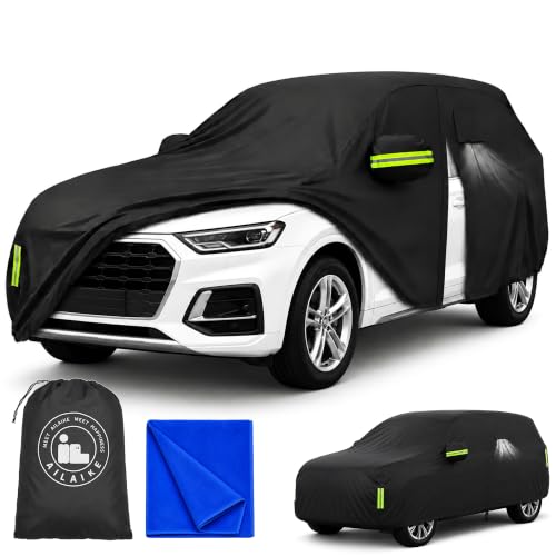 Image of Car Cover All Weather Custom Fit for Audi Q5 Waterproof 10 Layers 210T Full Cover Universal Heavy Duty Sun UV Rain Hail Protection with Driver Door Zipper Breathable Vents.