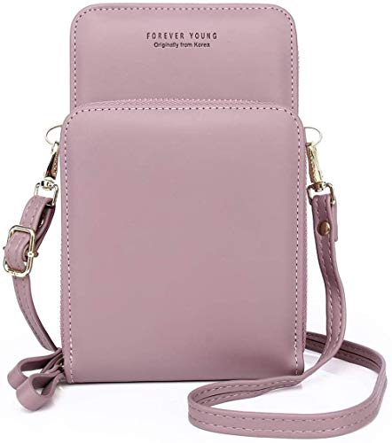 Preisvergleich Produktbild Handy Umhängetasche Damen, Leder Handytasche zum Umhängen Brieftasche Crossbody Geldbörse Klein mit Kartenfächer, Verstellbar Schultergurt für Handy unter 7 Zoll lila