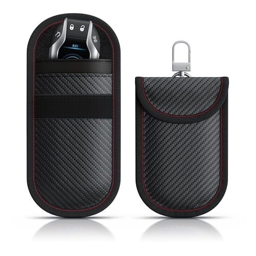 CSL - Keyless Go Schutz - 2X RFID Schlüsseltaschen Schutz für Autoschlüssel RFID-Karten NFC Kreditkarten EC-Karten Personalausweis Schlüssel Etui Hülle Karabinerbefestigung schwarz