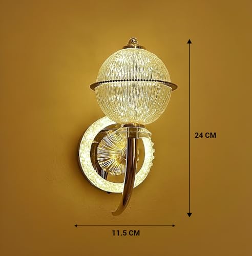 Image of FILLISKA Luxurious Acrylic Crystal Wall Lamp with Adjustable Colour Changing Function, Elegant Finish (FrenchGold-6893LND)(1 Year Warranty)