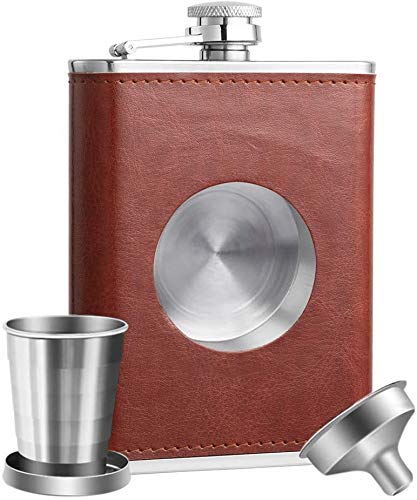 Hip Flask Stainless Steel Flask 8 oz with 2 oz Collapsible Shot Glass