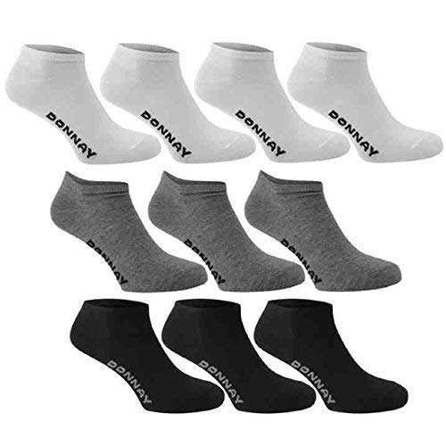 10 Pairs Pack Donnay Ankle Trainer Sports Socks For Men Women And Children Multipack (1-6 UK/EU 33-39, White/Grey/Black)
