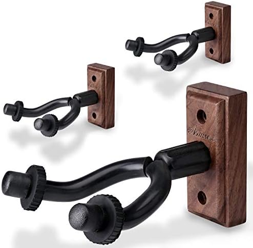 3 Packs Guitar Hanger Real Hardwood Black Walnut Wall Mount Holder for Acoustic Electric Guitar Bass Folk Ukulele Violin Mandolin Banjo 3 Packs (Black Walnut)