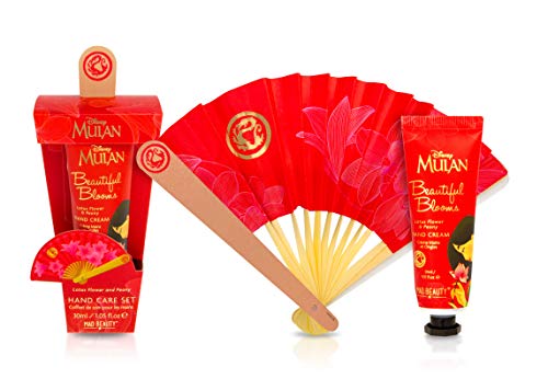 MAD BEAUTY Disney Mulan Hand Care Set, Lotus Flower and Peony Hand Cream with Shea Butter and Fabulous Fan Nail File, Beautiful Pamper Gift Set