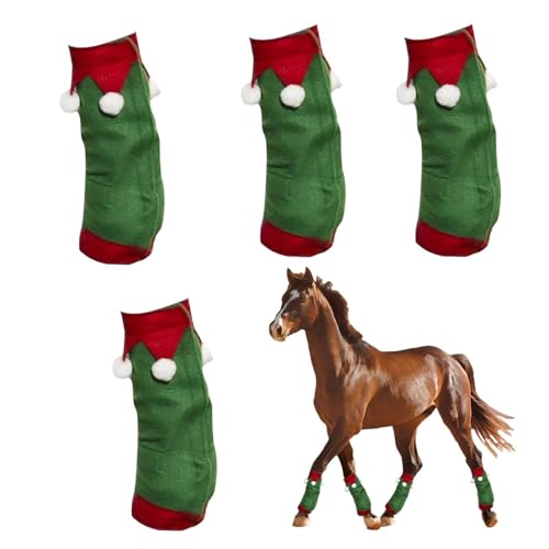 Mxshc Vendas para piernas de caballo de pie, 4 unidades de invierno para piernas de caballo, leggings de felpa para caballo, verde, A
