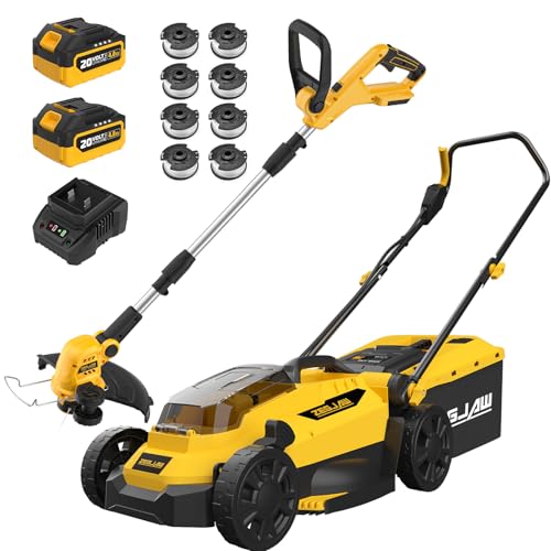 ZEGJAW 20v 13-inch Lawn Mower and 12-inch String Trimmer Combo with 2x4.0Ah Batteries and Charger, Grass Cutter with 5-Position Height Adjustment, Weed Wacker with 8pcs Line for Yard, Garden