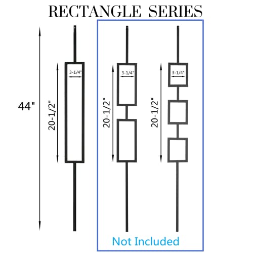 S11-Wrought Iron Balusters – Set Of 10 Deck Balusters - Decorative Metal Balusters For Decks – Single Rectangle - 1/2-Inch Hollow Iron Spindles – Satin Black Metal Railing #TOP3