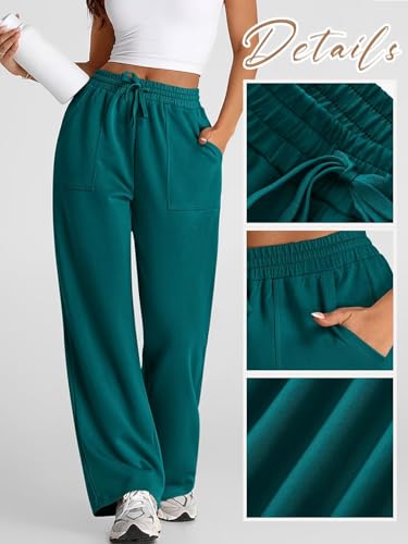 Image of Q - RIOUS Women's Wide Leg High Waisted Baggy Lounge Sweat Pants Drawstring Athletic Flared Joggers with Pockets