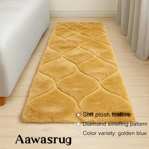 Image of Carpet for Hallway, Kitchen, and Modern Interiors, Cozy Shag Runner for Living Room, Entryway & Office Decor Size 2x5 feet Full Gold