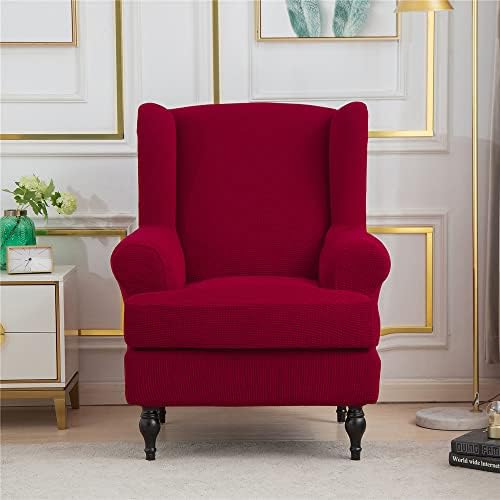Highdi Wingback Chair Covers 2 Piece Stretch Wing Chair Slipcover, Washable Solid Color Corn Velvet Sofa Cover Furniture Protector for Armchair Chairs Hotel Living Room Bedroom (cream color)