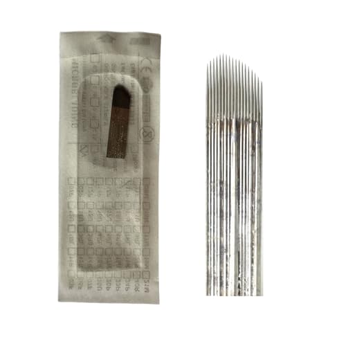 50 peças agulhas de microfibra curvas criam traços precisos e afiados feitos de aço inoxidável duro para colorir rapidamente agulhas de tatuagem de sobrancelhas (18 Angled 0,20 mm -1Row)