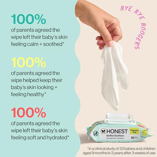 Image of The Honest Company Plant-Based Snot Removing Wipes, Soothing Nose with Aloe, Hypoallergenic for Sensitive Skin, EWG Verified Fragrance-Free, 60 Count