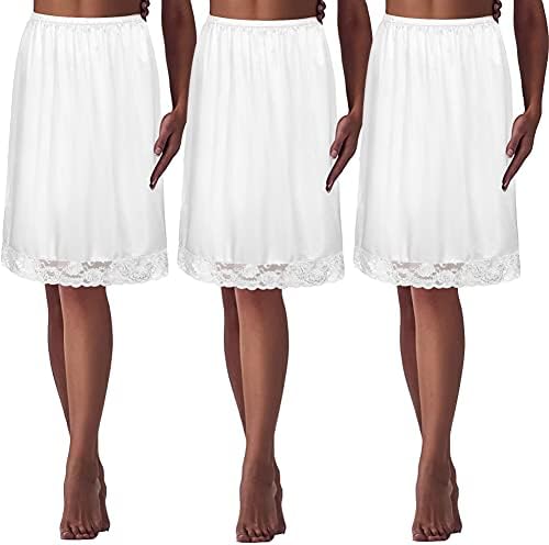 Juephe 3 Pieces Lace Satin Slip Underskirt Half Slips for Under Dresses Skirt Extenders Womens Anti Static Under Dress Skirt