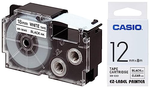 Image of Casio XR-18WE1 Label Printer Tape (Black and White) & Casio XR-12X Label Printer Tape (Clear)