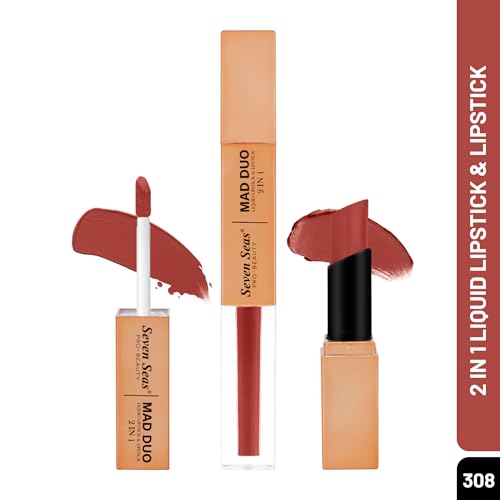 Image of Seven Seas 2in1 Non-Transfer | Smooth Texture | Hydrating | Long Lasting | Water-Proof | Full-Coverage Mad Duo Liquid Lipstick & Lipstick (Monza1, 4ml,3g)