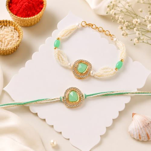 Image of CraftVatika Rakhi Gift Combo Set for Brother Bhaiya and Bhabhi, Designer Couple Pair Rakhi for Brother Men Women Sister-in-Law, Bhaiya, Premium Rakhis for Rakshabandhan, Lumba for Bhabhi Magnet Gift