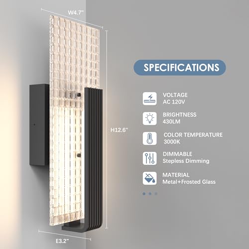 Image of Hyunbae Modern LED Wall Sconces Up and Down Wall Mount Light Black, 3000K Indoor Light Fixtures with Frosted Glass Bathroom Vanity Lights Dimmable Lighting Lamp for Home Stairway Hallway Bedoom