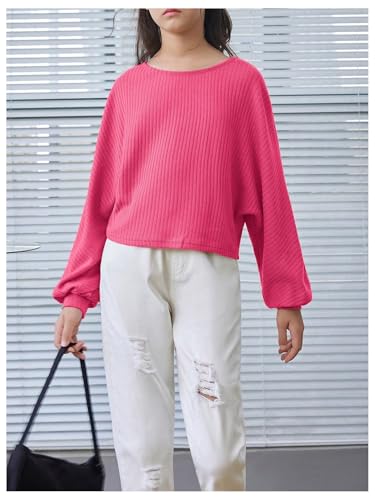 Image of SweatyRocks Girl's Long Sleeve Ribbed T Shirt Round Neck Loose Pullover Tops