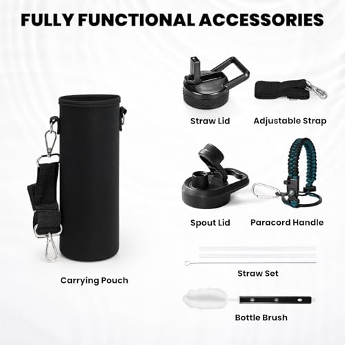 Image of RAYMYLO Insulated Water Bottle 20 oz, Triple Wall Vacuum Stainless Steel (Cold for 24Hrs, Hot for 12Hrs), Leak Proof & Non-BPA, Modern Water Bottle Jug for School with Straw Spout Lids