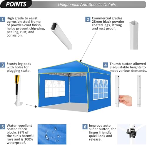Image of COBIZI 10x10 Pop Up Canopy with 4 Removable Sidewalls, Canopy Tent for Parties Waterproof Wedding Event Tent,Instant Outdoor Gazebos with Church Window,Carry Bag,4 Stakes,Ropes & Sandbags