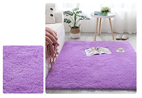 Tapis moderne en peluche douce pour salon et chambre violet