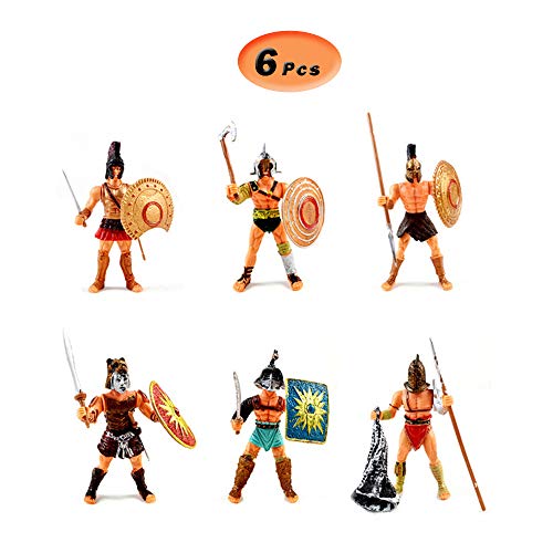 X Hot Popcorn 6 Pcs Roman Gladiator Action Figure Plastic Gladiator Figurines with Weapon and Shield