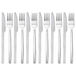 QUCHER 12-delige 18/8 tafelmesbestekset voor huishoudelijk roestvrijstalen tafelmessen voor thuiskeuken en restaurant (12 stuks)