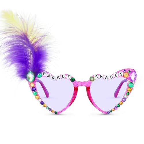 YOGFIT Mardi Gras Sunglasses for Women Men Mardi Gras Beads Heart Sunglasses for New Orleans Carnival Parade Accessories