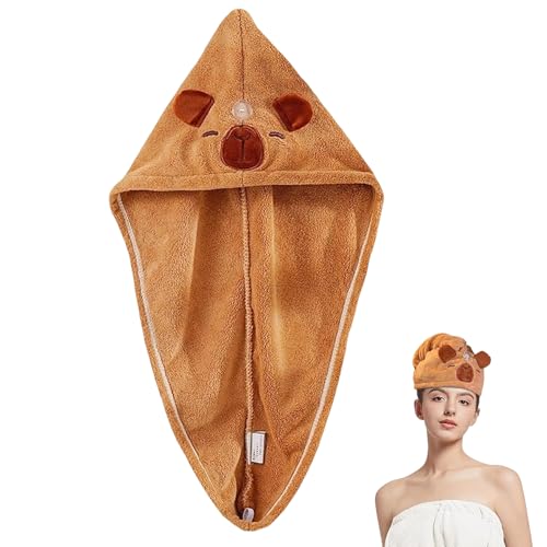 FloralGrace Capybara Mikrofaser Handtuch Haare Schnell Trocknend Haarturban Super Saugfähig Mit Knopf Für Frauen Langes