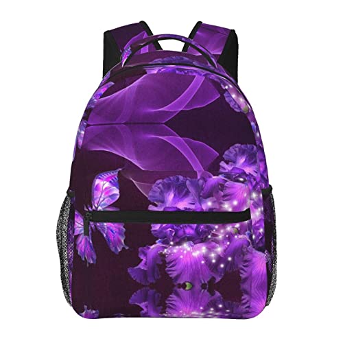 Sac à dos papillon bleu et violet grand format pour école et ordinateur portable