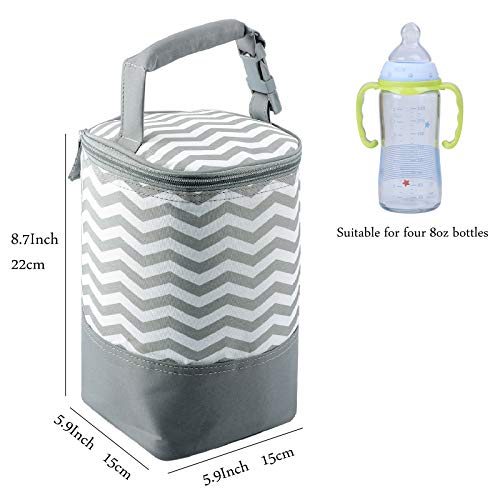 Insulated Baby Bottle Bag for Daycare - MBJERRY Size Upgrade Breastmilk Cooler Bag Baby Bottle Tote Bags, Easily Attaches to Stroller(Gray Wavy Stripes,Fits up to 4 Large 8 Oz. Bottles) - Thumbnail 3
