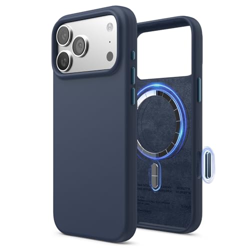 Image of elago for iPhone 17 Pro Max Case, Premium Magnetic Silicone Case, Compatible with MagSafe, Liquid Silicone Material, Protective Cover, Shockproof, Slim Phone, 6.9 inch (Jean Indigo)