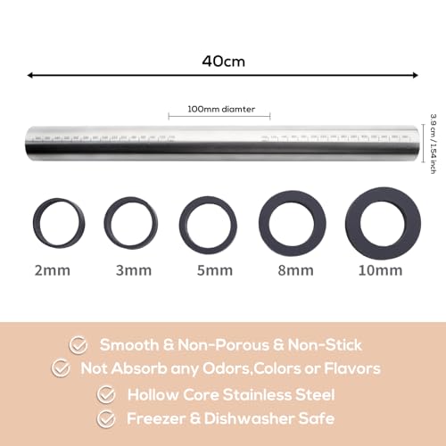 Folksy Super Kitchen SPK-SS-PIN-1 Adjustable Rolling Pin With Thickness Rings For Baking -Non Stick Stainless Steel Dough Roller Pin With Bands For Cookie,Wood,Wooden And Bread thumb #1