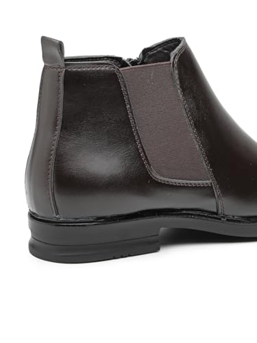 Image of Men's Stylish Vegan Leather Chelsea Boots with Side Zipper & Elastic Panel, Square Toe Ankle Boot (Tan /Black /Brown)