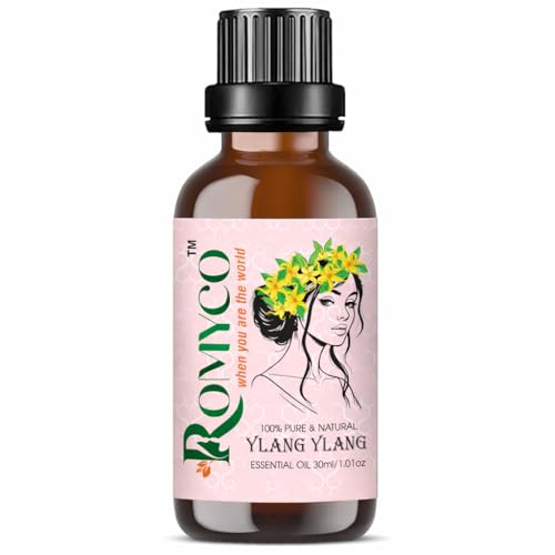 Image of Romyco Ylang Ylang Essential Oil 30ml for Strong Hair Roots & SkinCare, glowing | Emotional Balance Intimacy & Luxury Exotic Floral Aroma | Use In Diffuser | Pure Premium Natural Undliluted