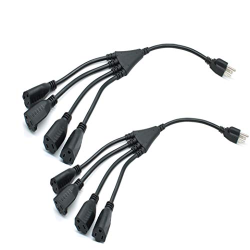 Kootech, 2-Pack, 4 Way Power Splitter 1 to 4 Power Cord Splitter Cable with 3 Prong Outlet