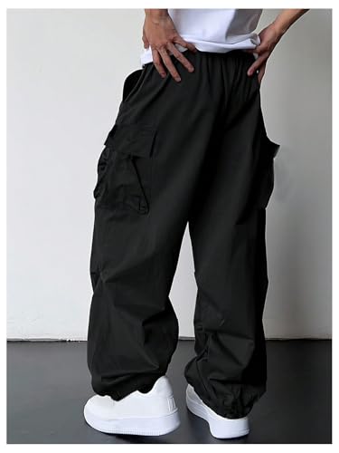 Boy's Wide Leg Cargo Pants Drawstring Waist Baggy Track Pants Trousers Streetwear3