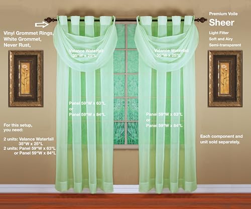 Image of Today's Curtain, Emelia Grommet Sheer Panel 84 inch Sage, 59 inch W x 84 inch L