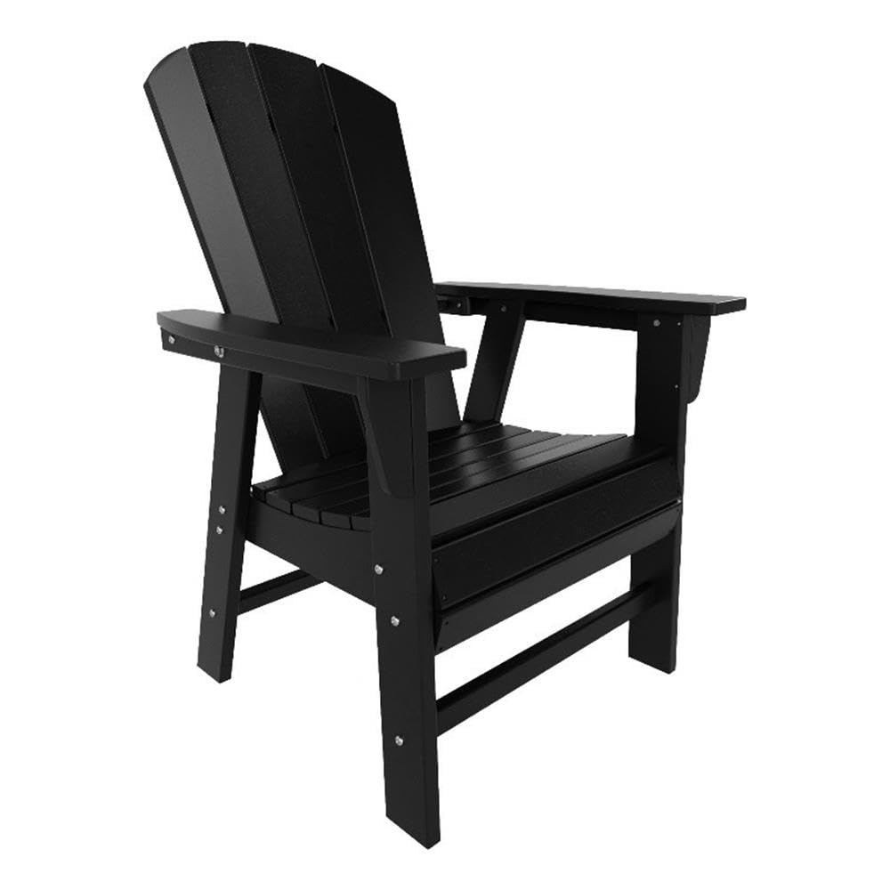 Costaelm Outdoor Adirondack Chair, HDPE Patio Balcony Chairs, Portside Seashell Nautical Curveback Adirondack Chair and Fire Pit Chairs, Black