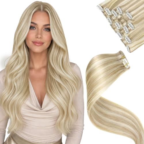 Image of LaaVoo Clip In Hair Extensions, Blonde Highlights, 14 Inch 5Pcs 80g | Clip In Hair Extensions Real Human Hair Form Highlighted Hair Effects, For Wedding, And Prom Occasions